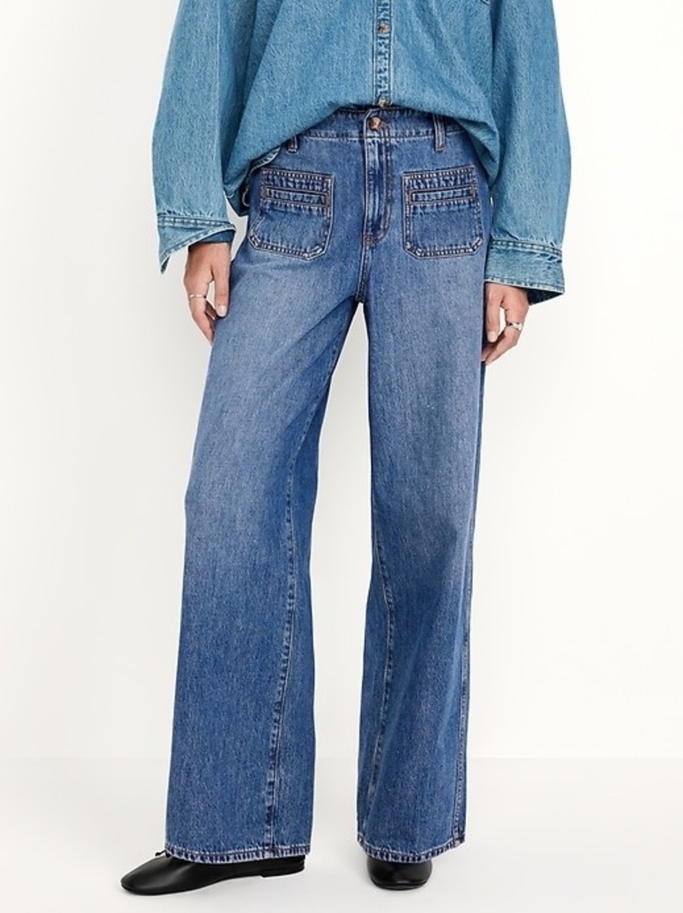 Old Navy Drapey Denim High Rise Baggy Wide Leg Jeans Sizd 12